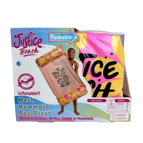 Justice Packable Inflatable Mesh Hammock Pool Float Pink New￼￼ - Picture 1 of 8
